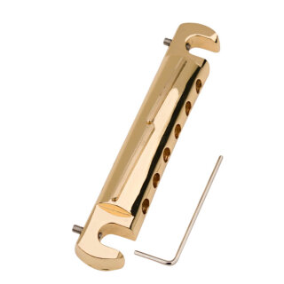 TBWC-59GG-BL    	Faber Vintage Spec ALU Compensated Wraparound Tailpiece, Gold, gloss, Intonation Bar: Brass, LEFT HANDED